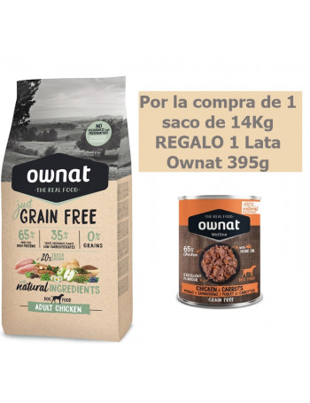 OWNAT Just Grain Free 14Kg Pienso Perro Adulto Pollo + REGALO 1 Lata Ownat 395g