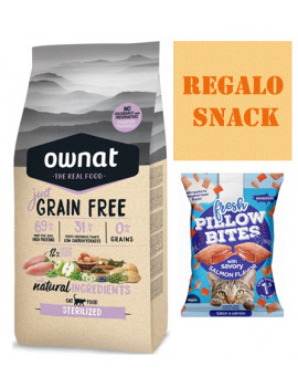 OWNAT Just Grain Free Sterilized 8 kg con Pollo + REGALO Snack