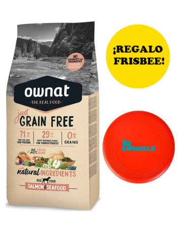 OWNAT Just Grain Free Pienso Perro Adulto Salmon & Seafood 14 Kg + REGALO Frisbee